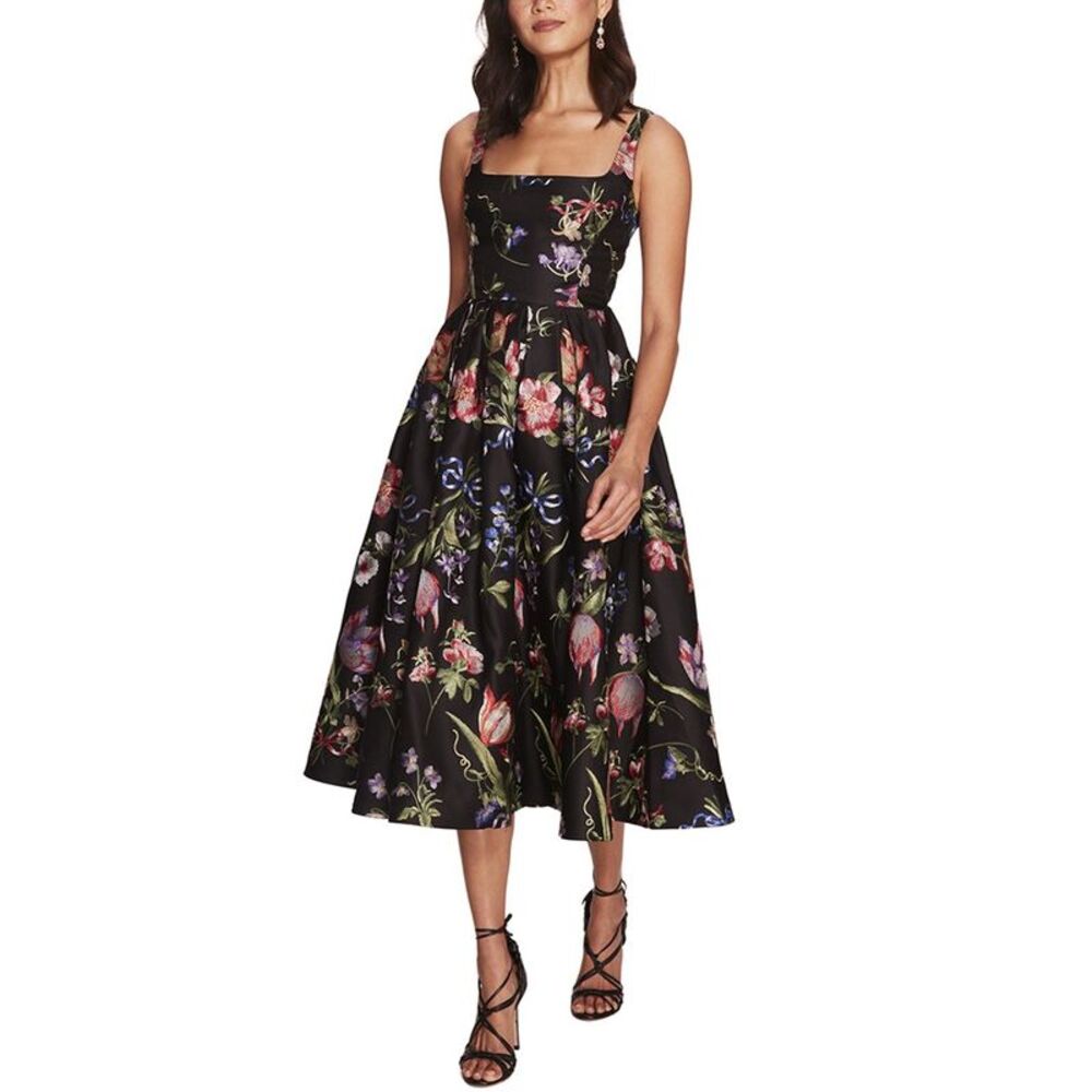 Marchesa Notte Womens  Alex Midi Dress, Black